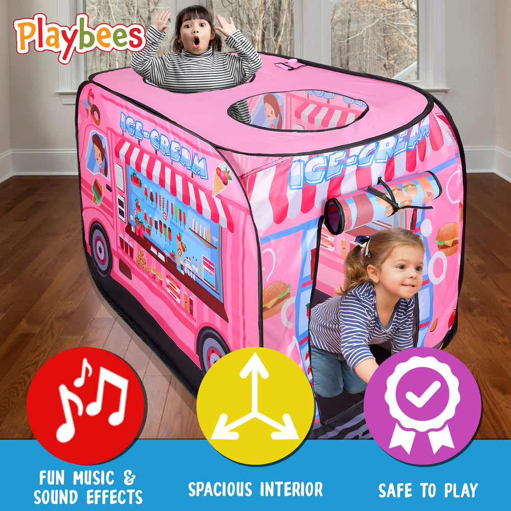 Playbees Pop Up Tent back flap open for easy access and interaction