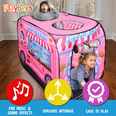 Playbees Pop Up Tent back flap open for easy access and interaction