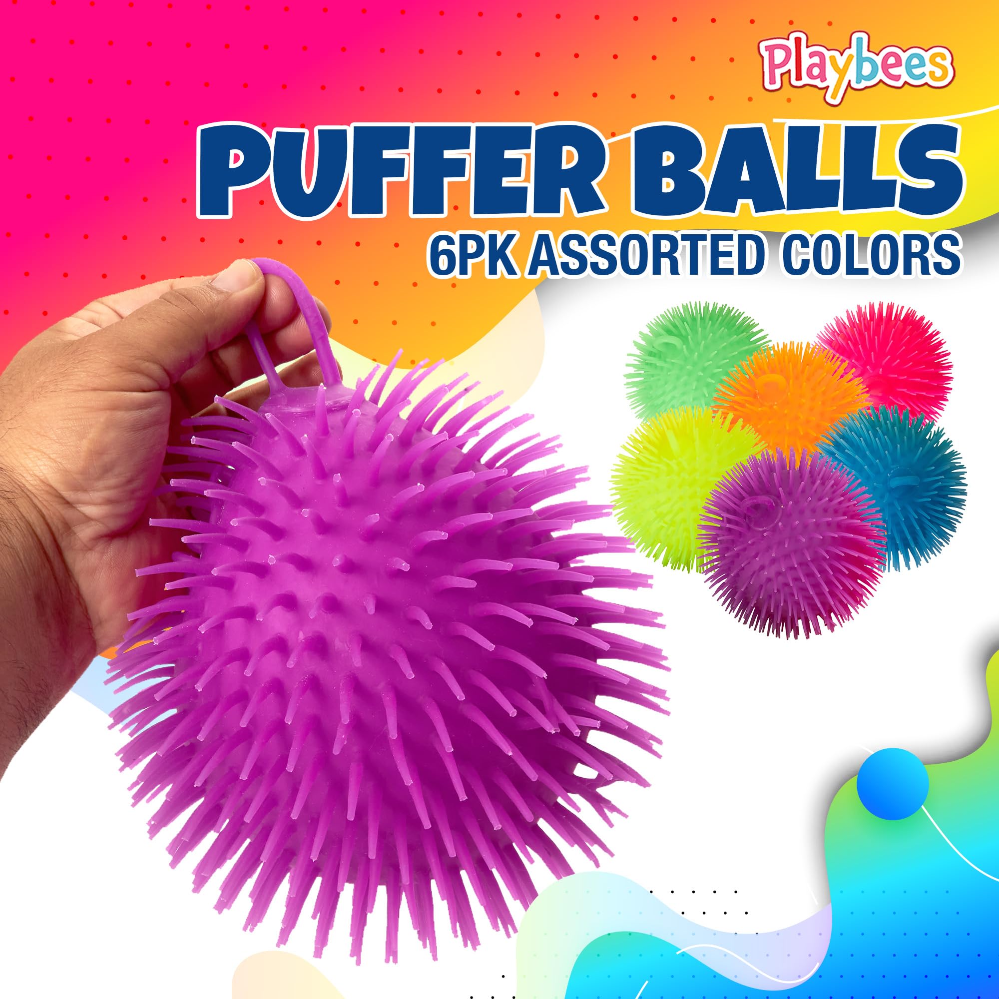 Assorted colors Playbees soft spiky puffer ball for visual appeal and fidgeting.