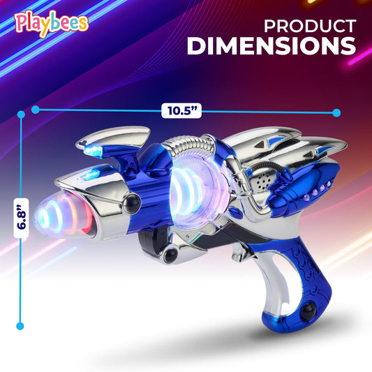 Playbees space gun toy LED glow enhances immersive galaxy role-play for kids ages 3+.