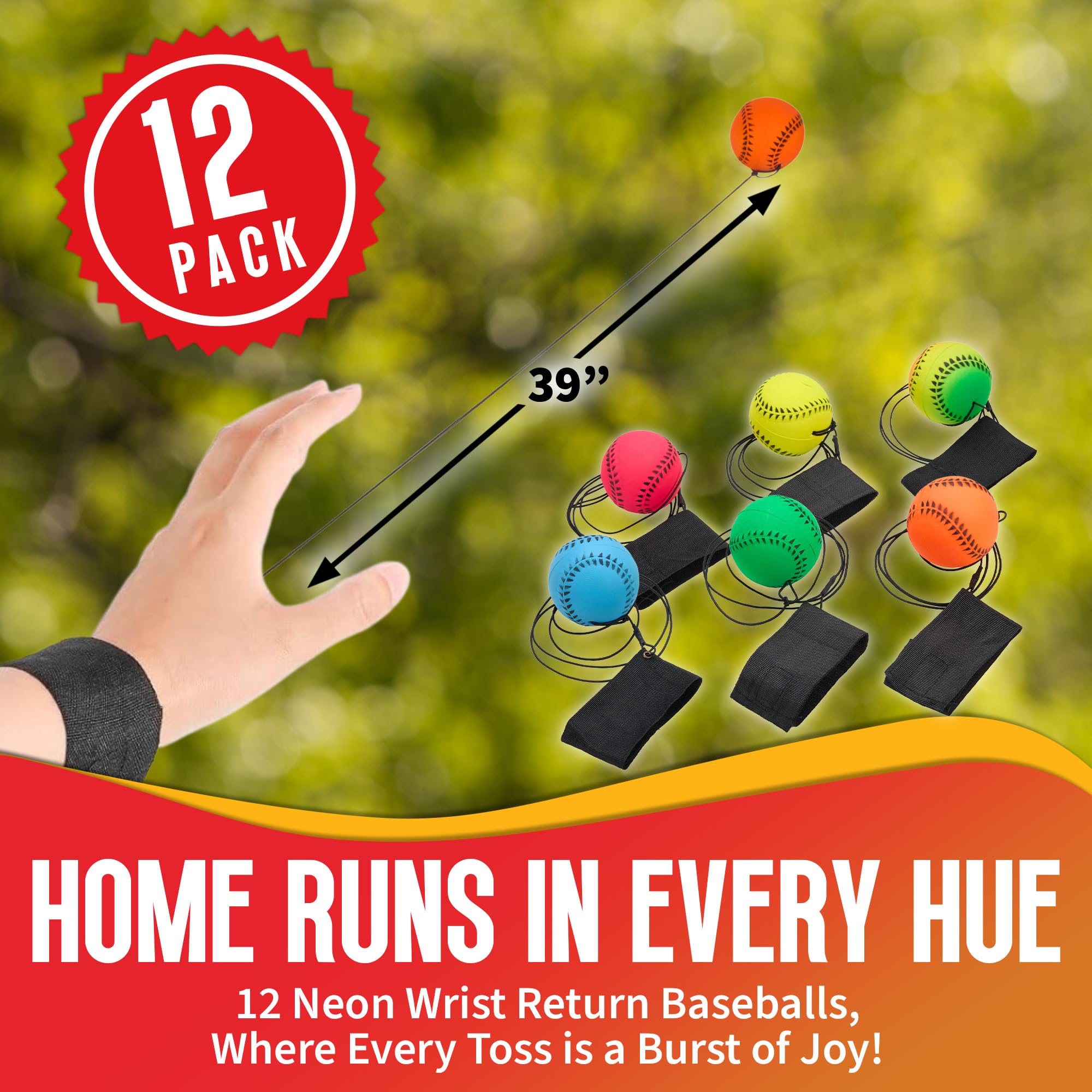 Playbees Neon Reactive balls with durable elastic cords for secure setup