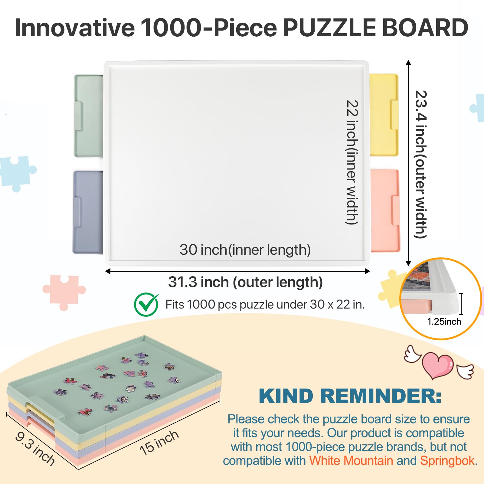 Playboda puzzle board with drawers open for organized color and piece sorting