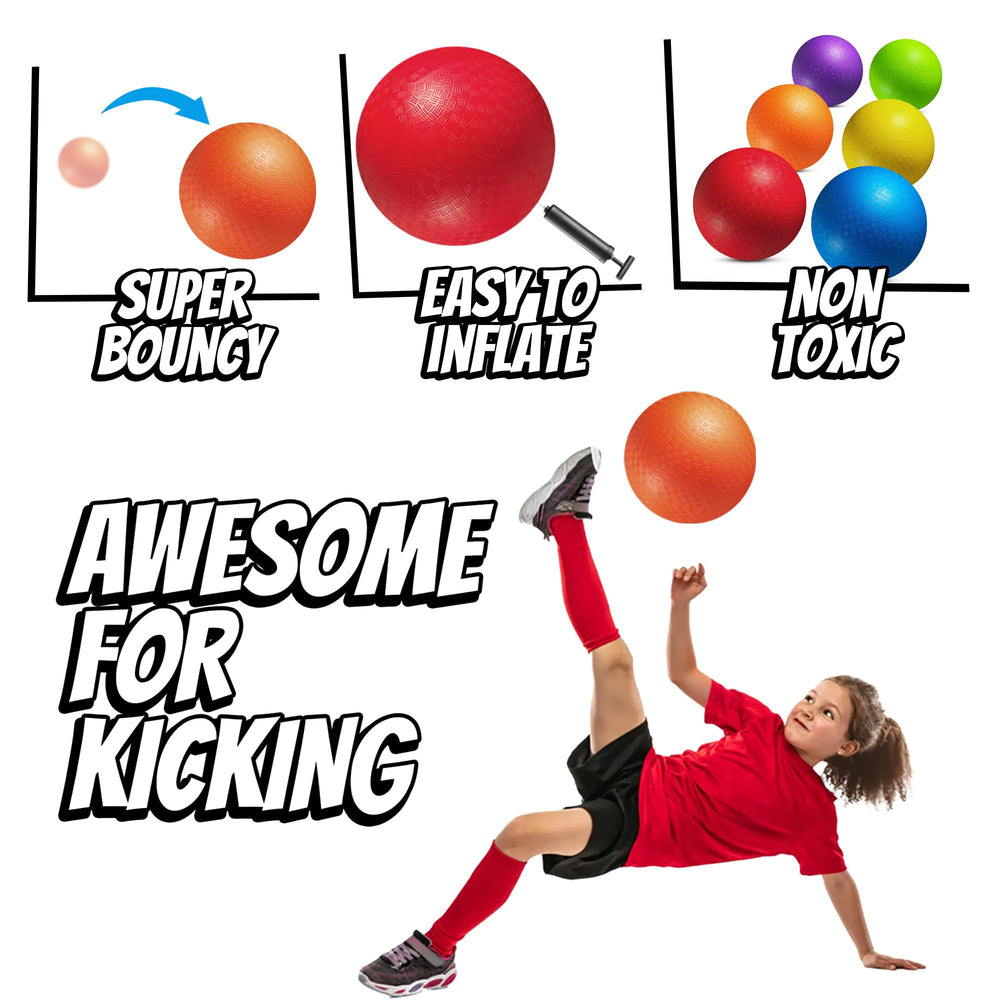 PlayBolt 10-inch orange kickball with pump for quick inflation