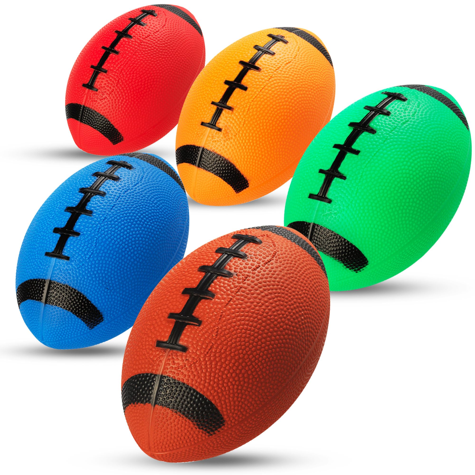 PlayBolt 6 inch mini footballs in five colors for versatile backyard play