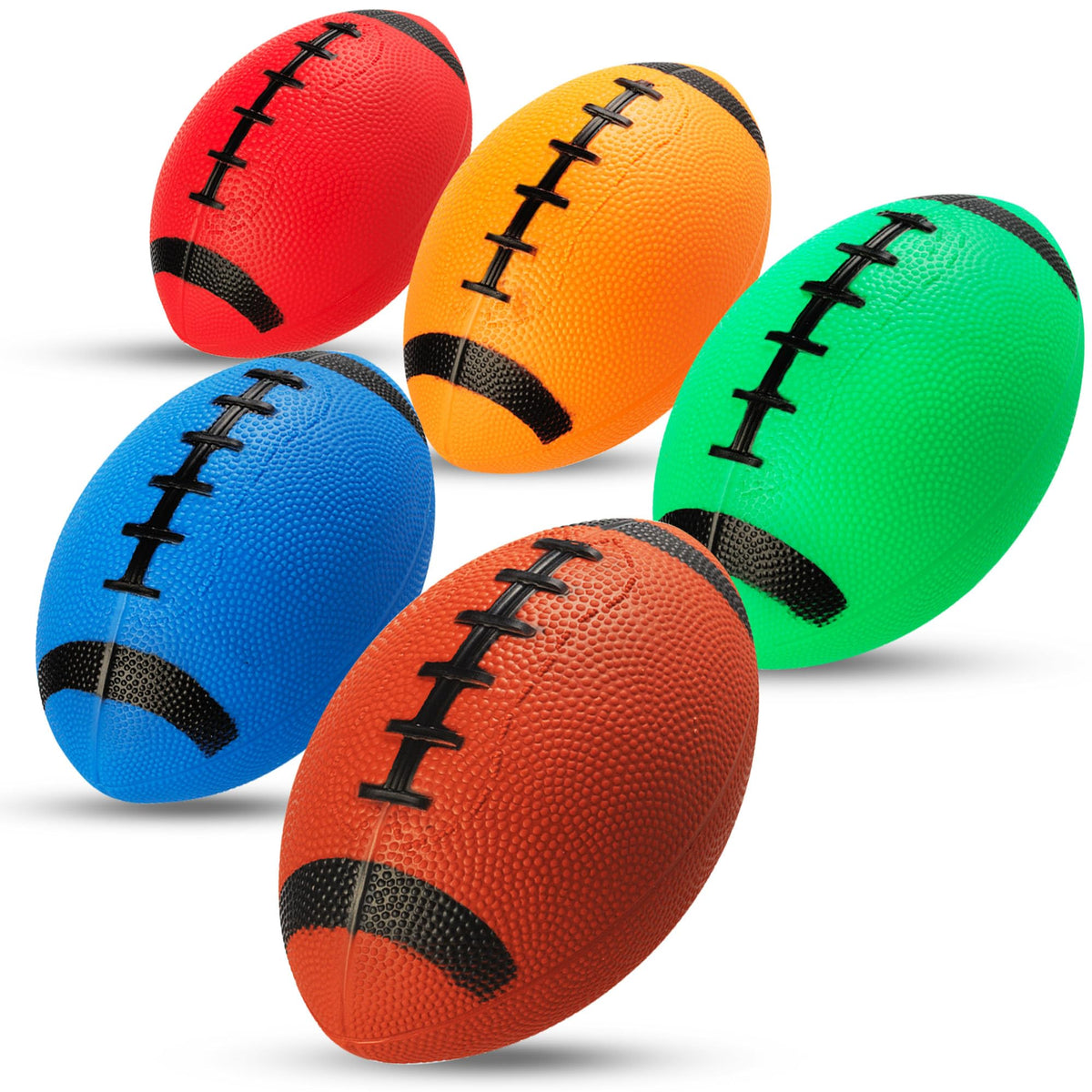 PlayBolt 6 inch mini footballs in five colors for versatile backyard play