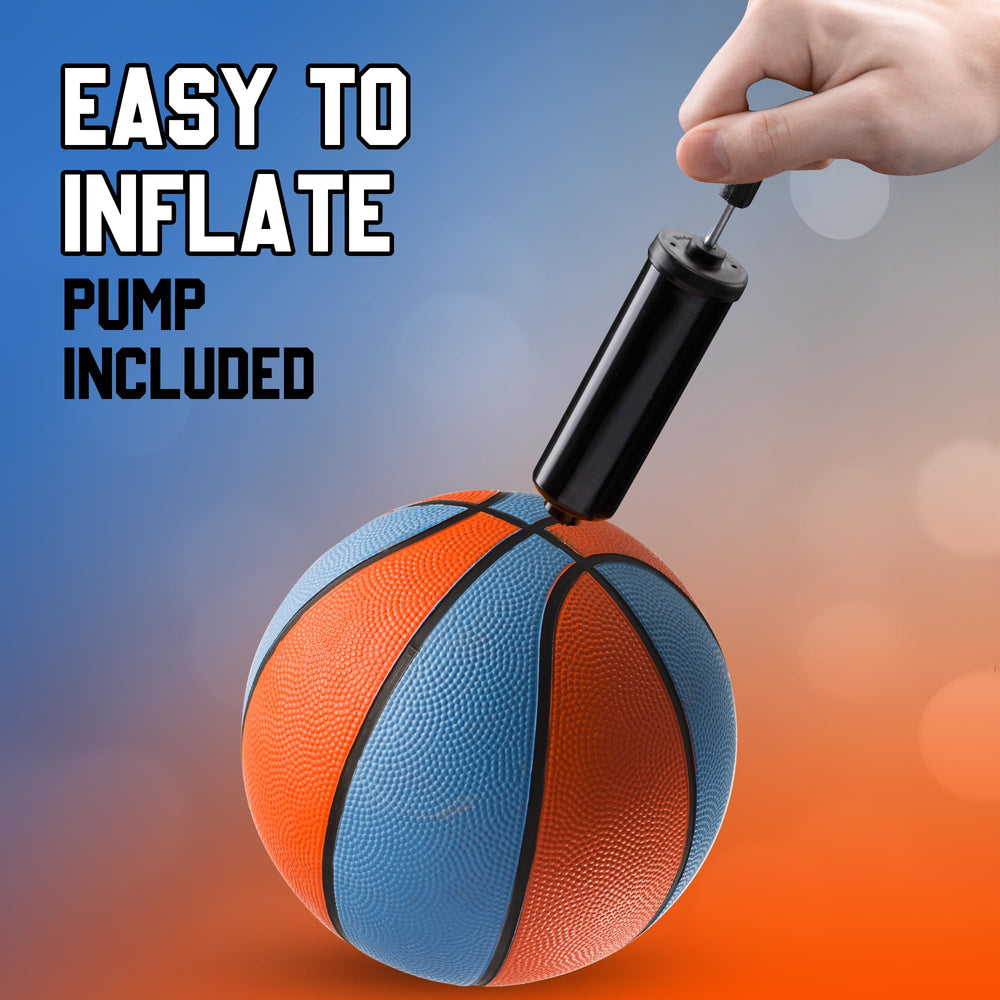 PlayBolt mini basketball with included pump simplifies setup