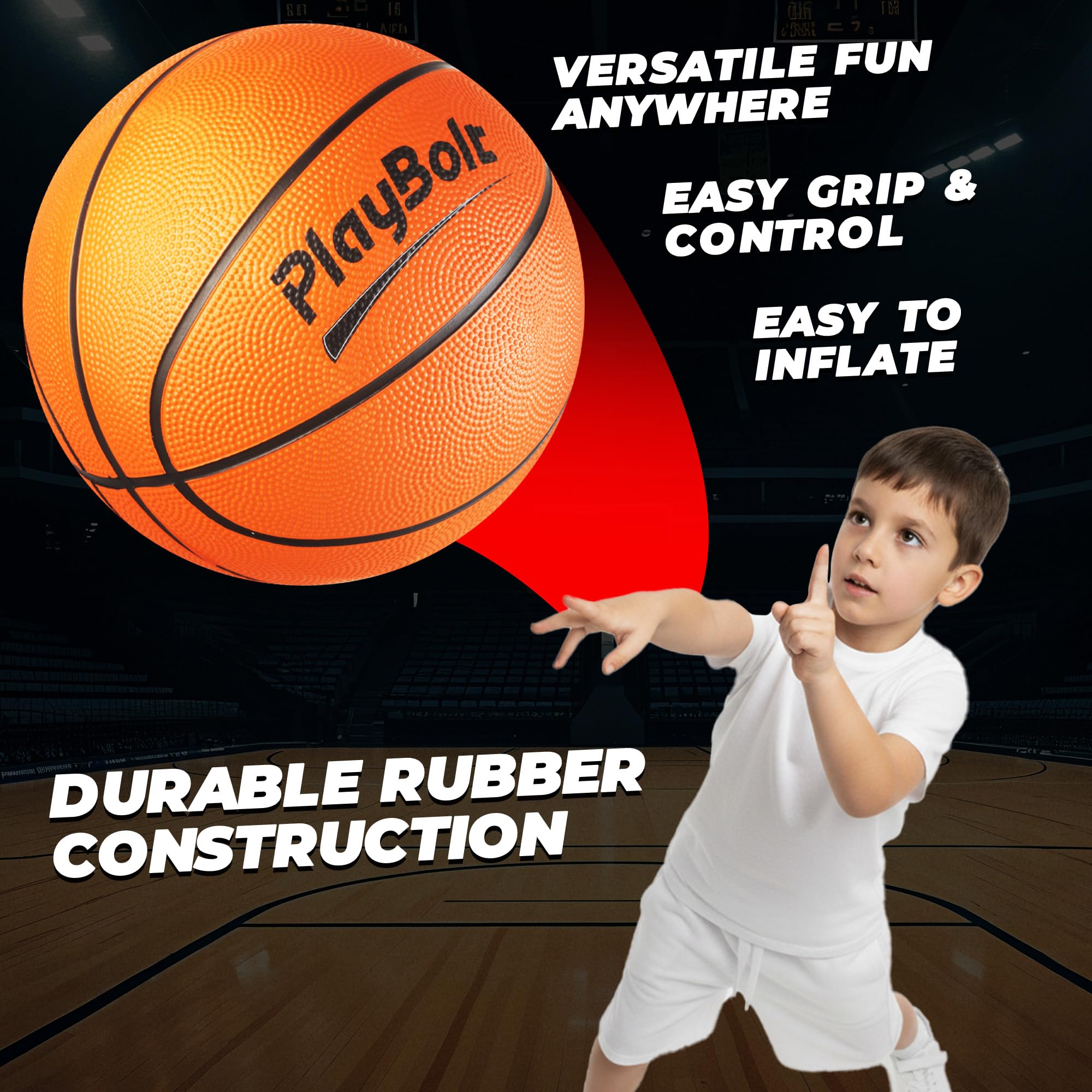 PlayBolt 7-inch mini basketballs used with over-the-door hoops for fun play.