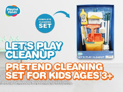 Playful Minds cleaning playset brush: fine motor practice with gentle bristles during pretend chores.