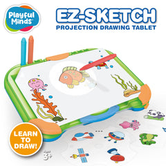 Playful Minds EZ Sketch projection display showing kid-friendly templates for tracing.