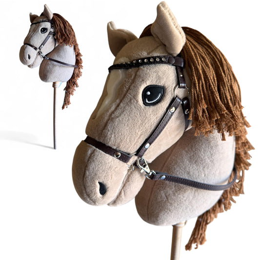 Playful Minds hobby horse with rhinestone bridle for stylish pretend play.