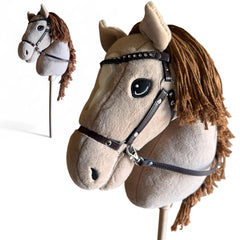 Playful Minds hobby horse with rhinestone bridle for stylish pretend play.