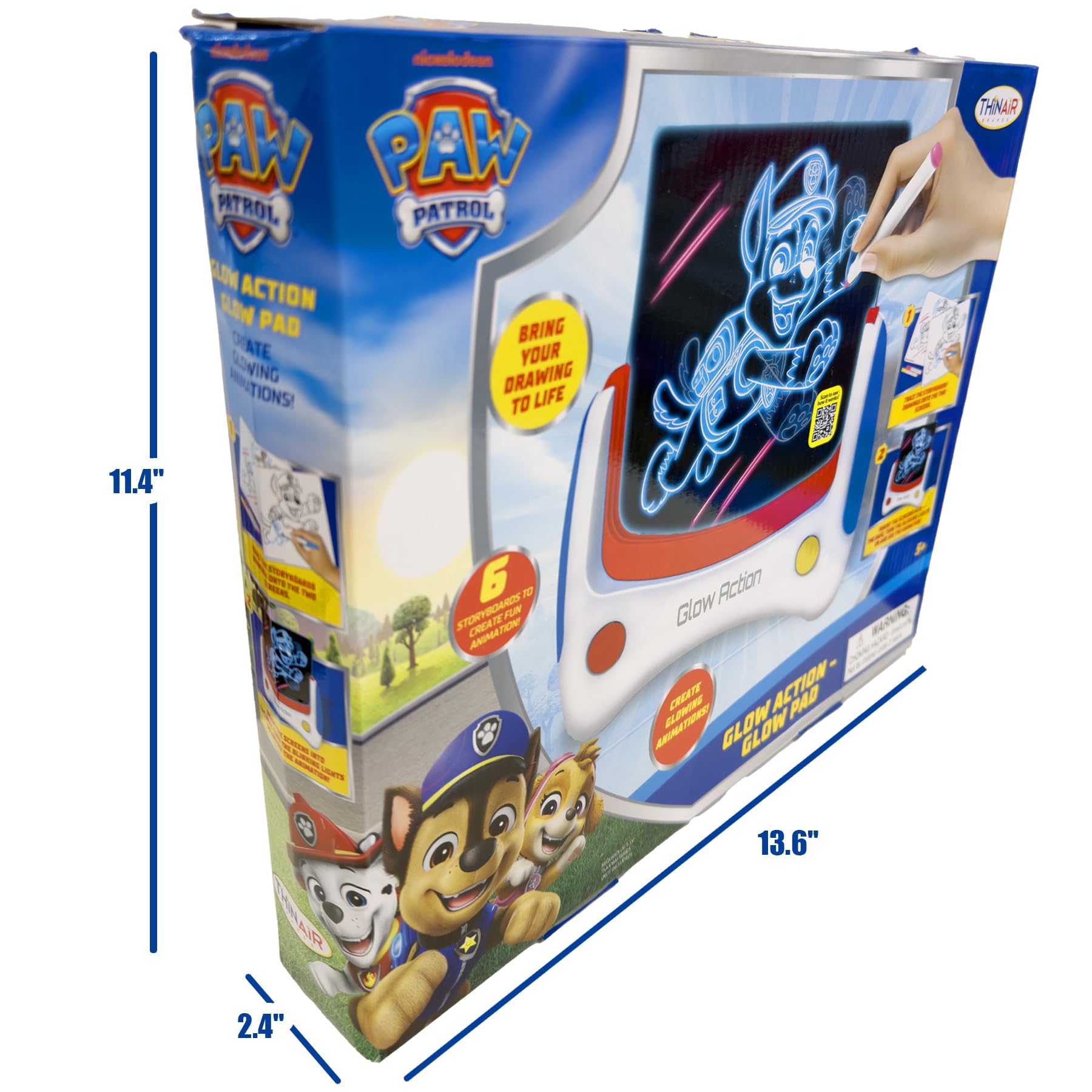 Playful Minds PAW Patrol Glow Pad markers show bright, easy drawing.