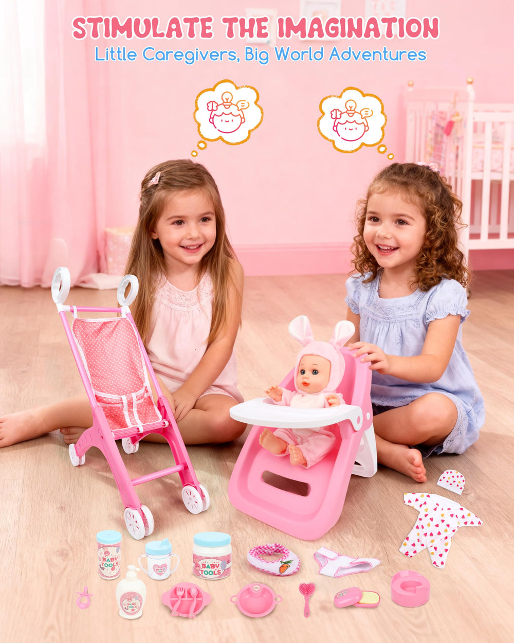 PLAYFULBAY high chair attachment ready for pretend feeding sessions.