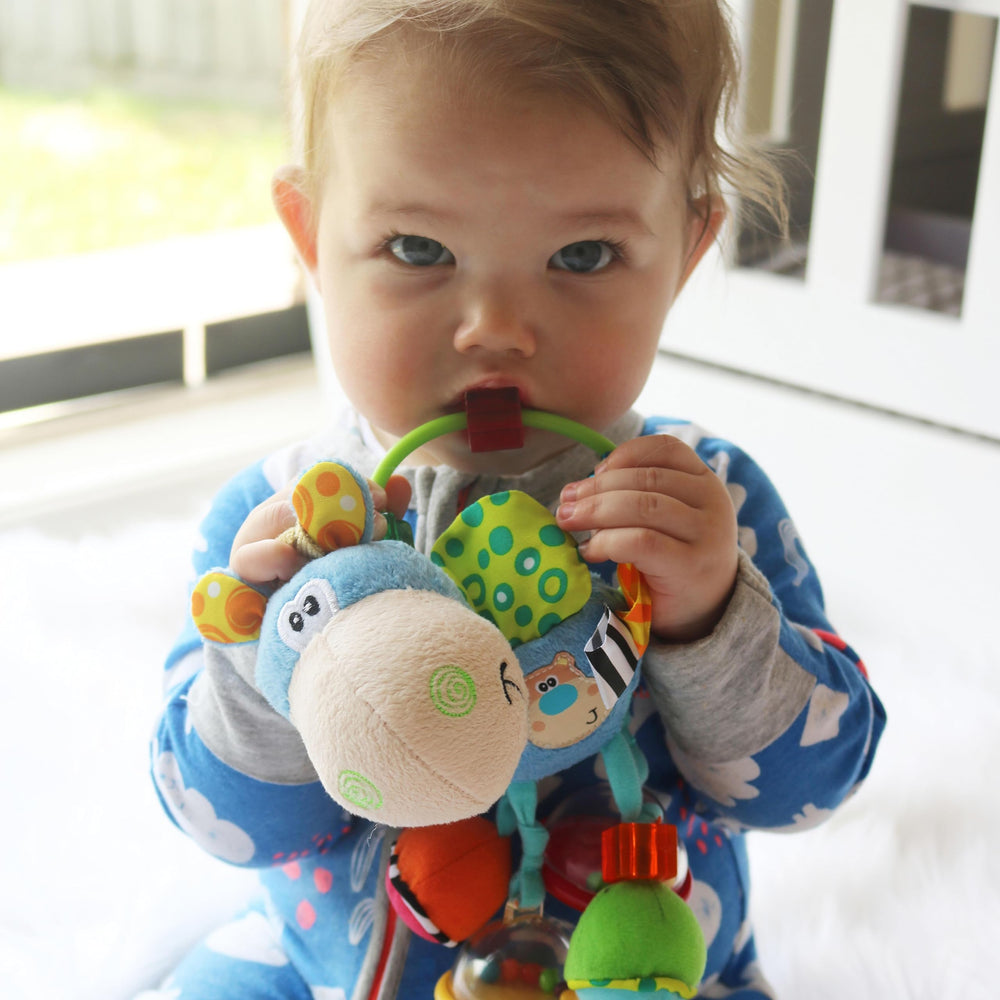 Playgro Clip Clop easy-to-grasp handle supports small-hand exploration.