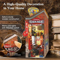 Playhiland Garage Book Nook Kit opened to reveal detailed instructions for easy build