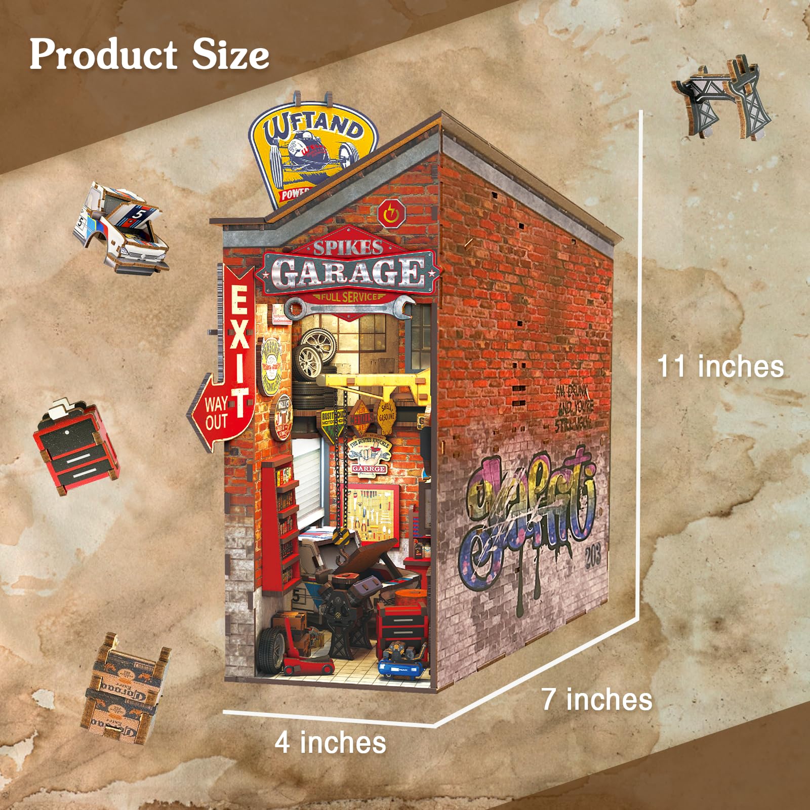 Playhiland Garage Book Nook Kit's warp-resistant wood keeps edges smooth and sturdy
