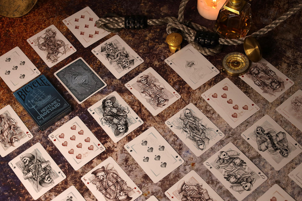 PLAYING CARD DECKS.COM Neptune's Graveyard Robinson Crusoe theme for adventurous card games.