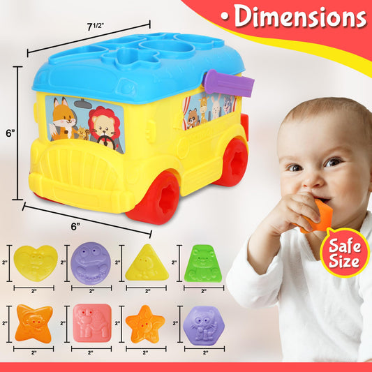 Playkidiz Bus Shape Sorter 16 shapes encourages color and shape recognition through sorting.