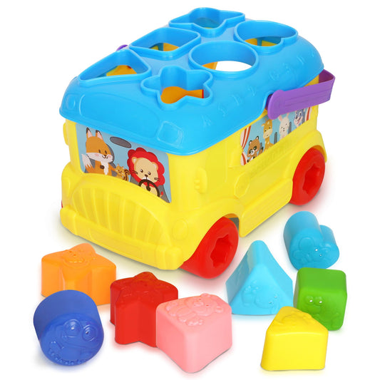 Playkidiz Bus Shape Sorter front view with push-along action for engaging sorting play.