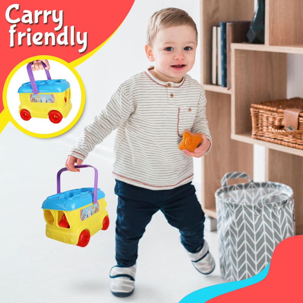 Playkidiz Bus Shape Sorter Toy – 16 Colorful Shapes for Toddlers 1-3 ...