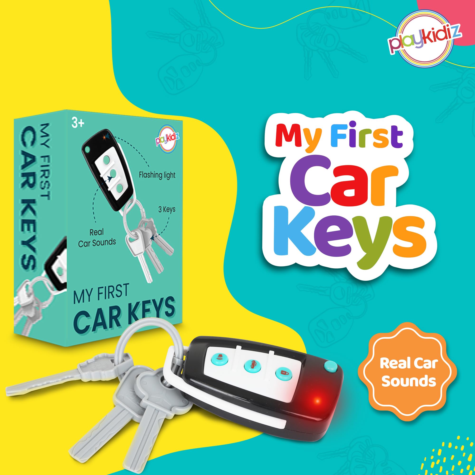 Child playing with Playkidiz keys during imaginative pretend driving