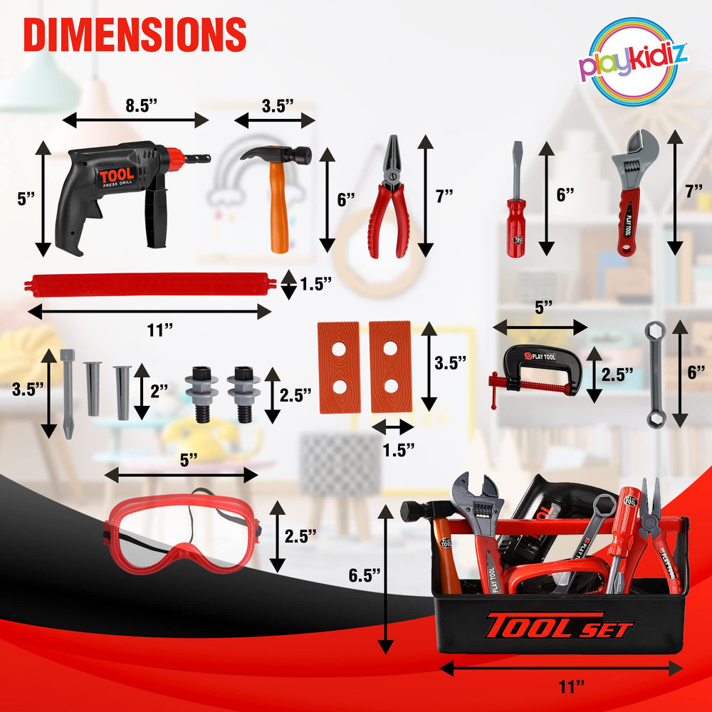 Playkidiz toolbox hammer and wrench aid fine motor development through pretend repair tasks.