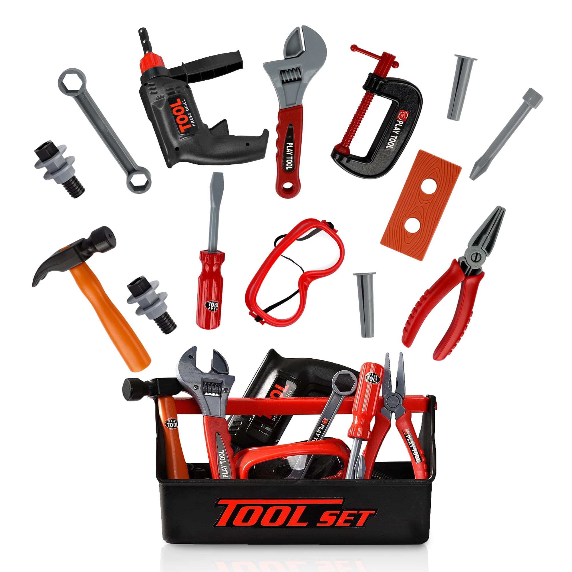 Playkidiz toolbox 22-piece set enables imaginative construction play with kid-friendly tools.