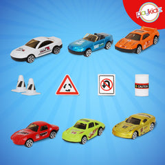 Playkidz car carrier truck filled with six toy cars for organized play.
