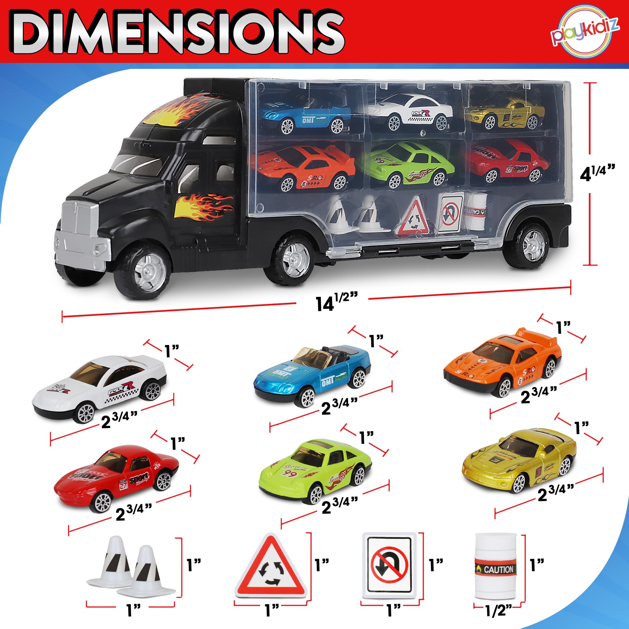 Playkidz car carrier truck open cover reveals easy viewing and access.