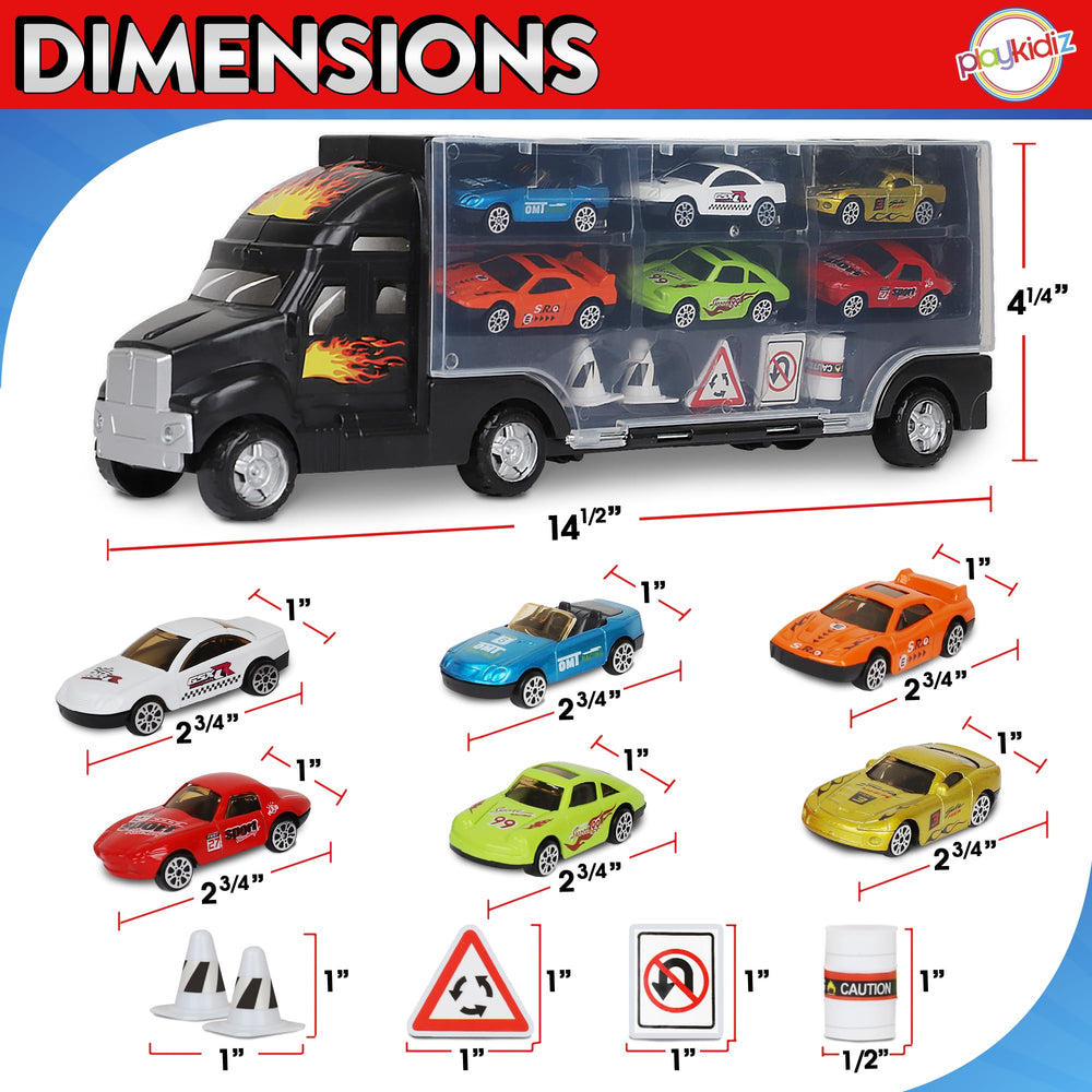 Playkidz car carrier truck open cover reveals easy viewing and access.