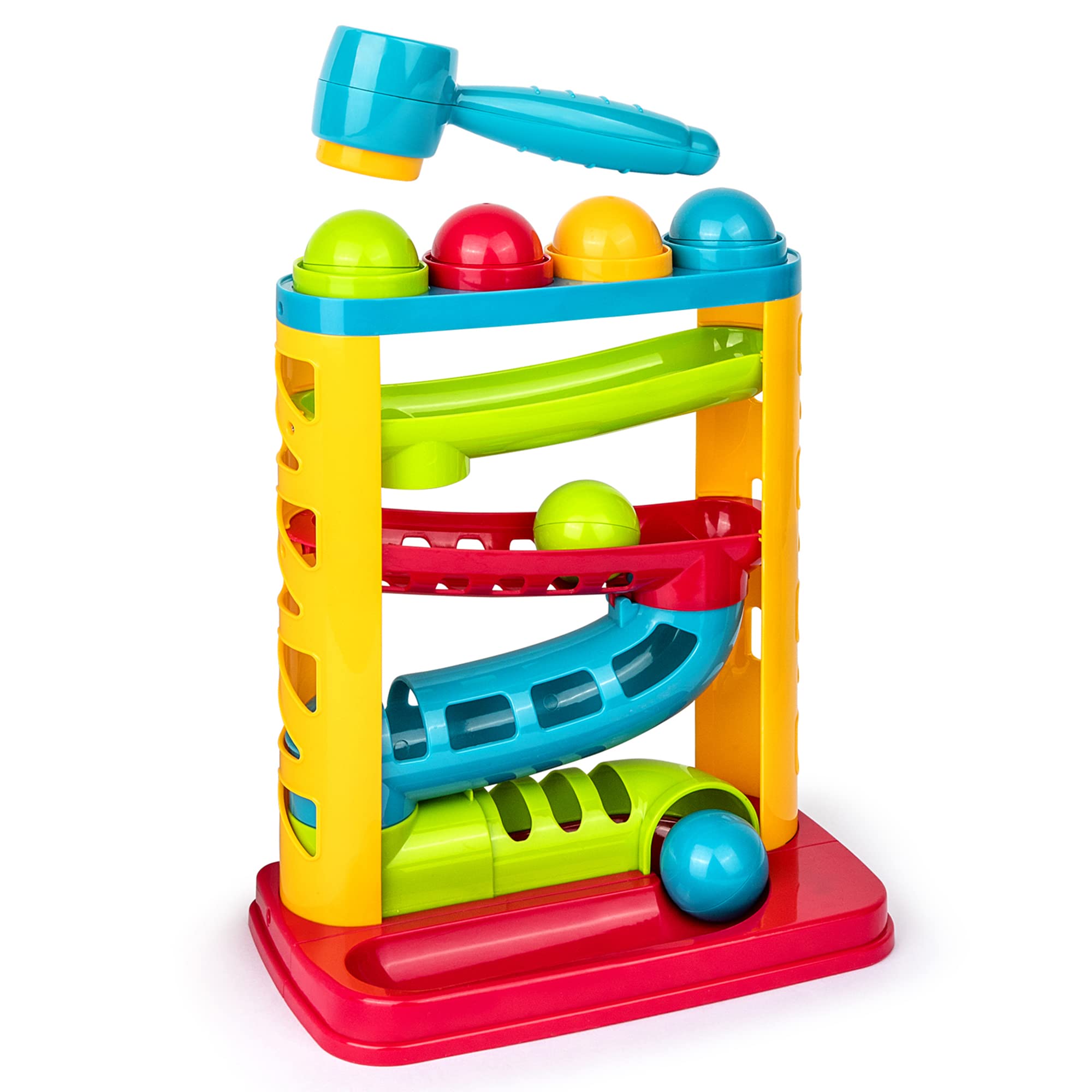 Playkidz durable pound-a-ball toy for toddlers, hammering practice and fine motor play.