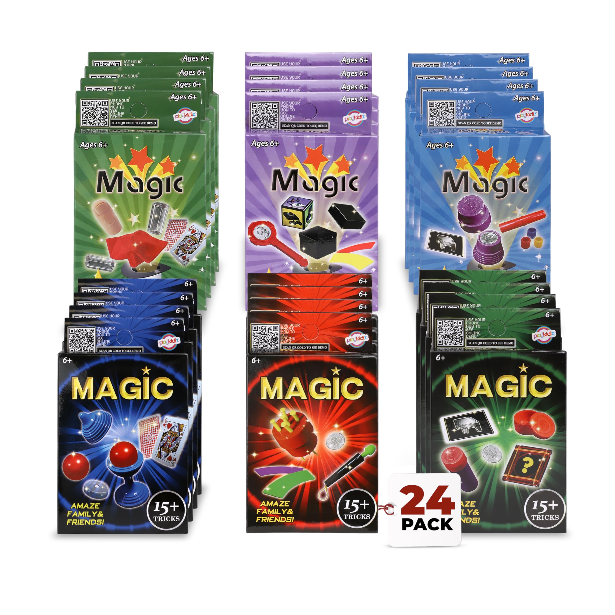 Playkidz magic tricks deck box—beginner-friendly kit for kids' party fun.