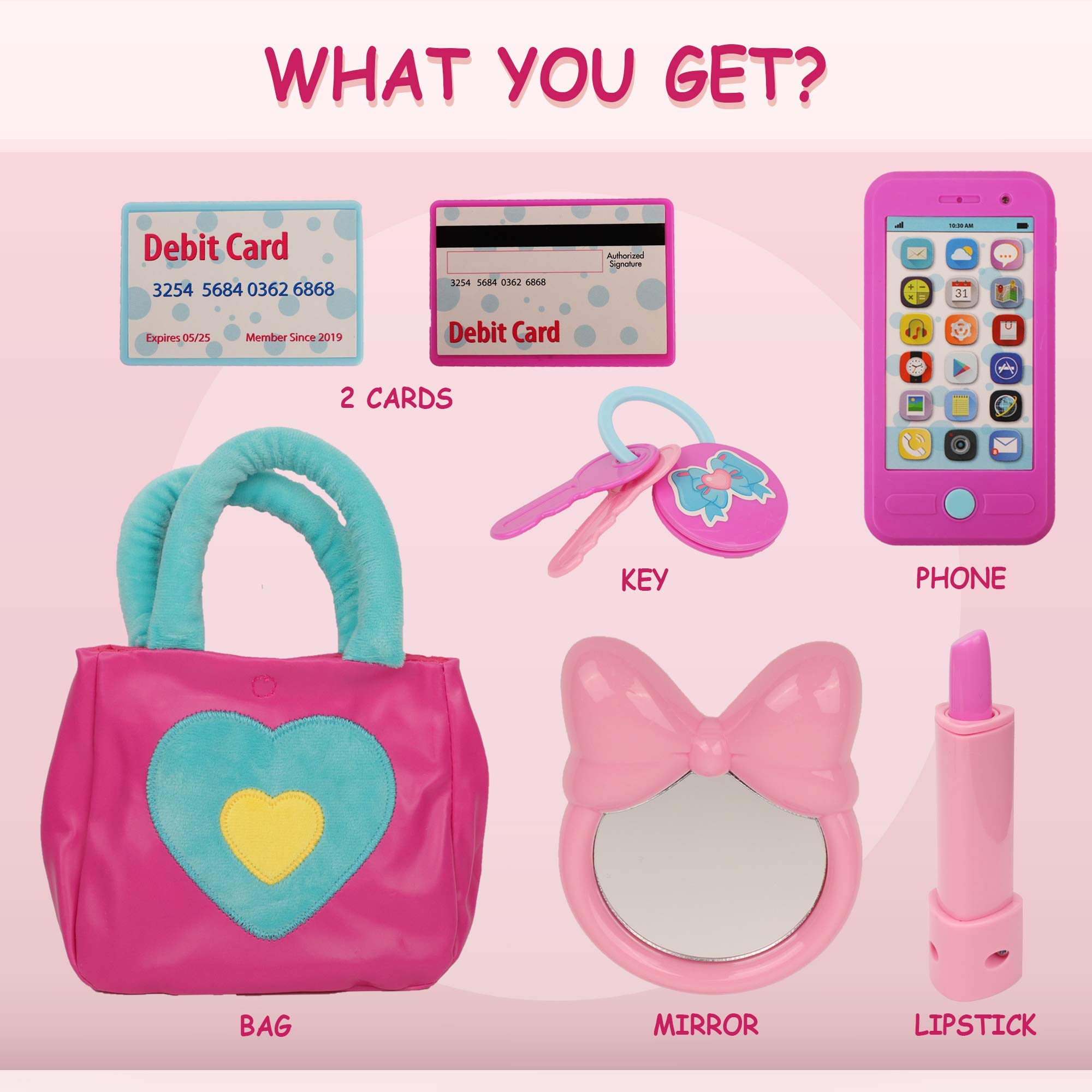 Playkidz Princess Purse open reveals phone and keys inside.