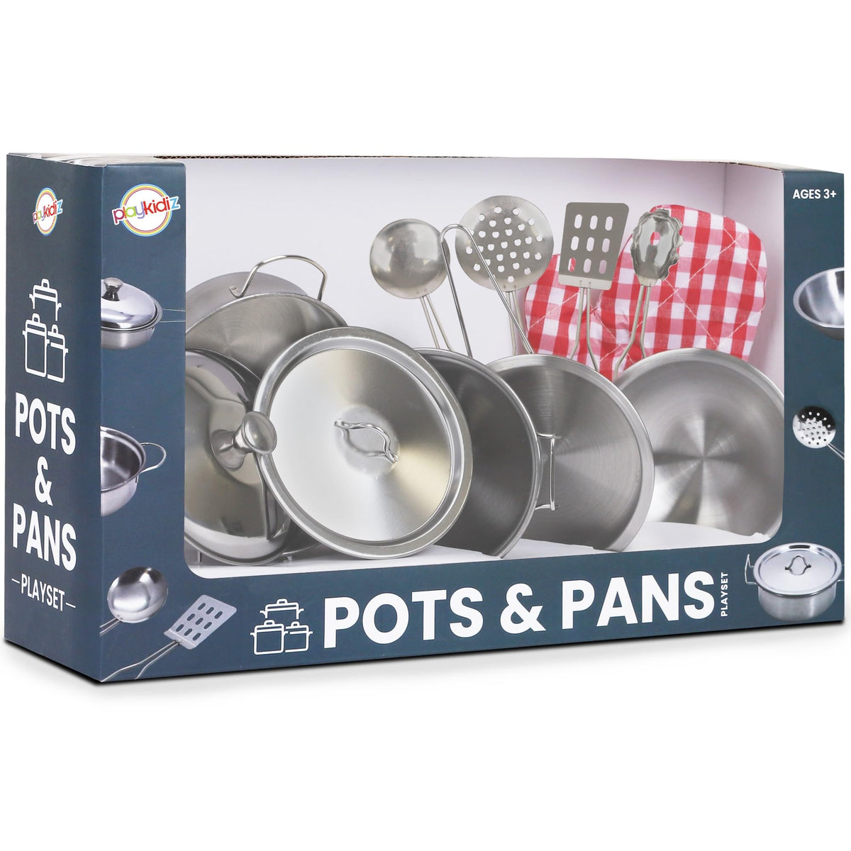 Playkidz stainless steel pots and pans set for kids sparks imaginative cooking play