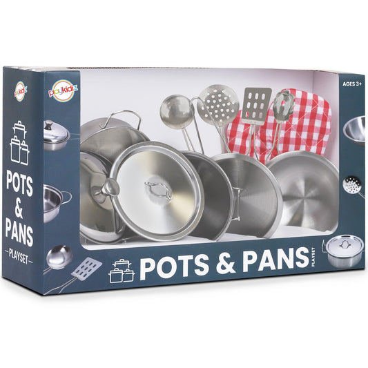Playkidz stainless steel pots and pans set for kids sparks imaginative cooking play