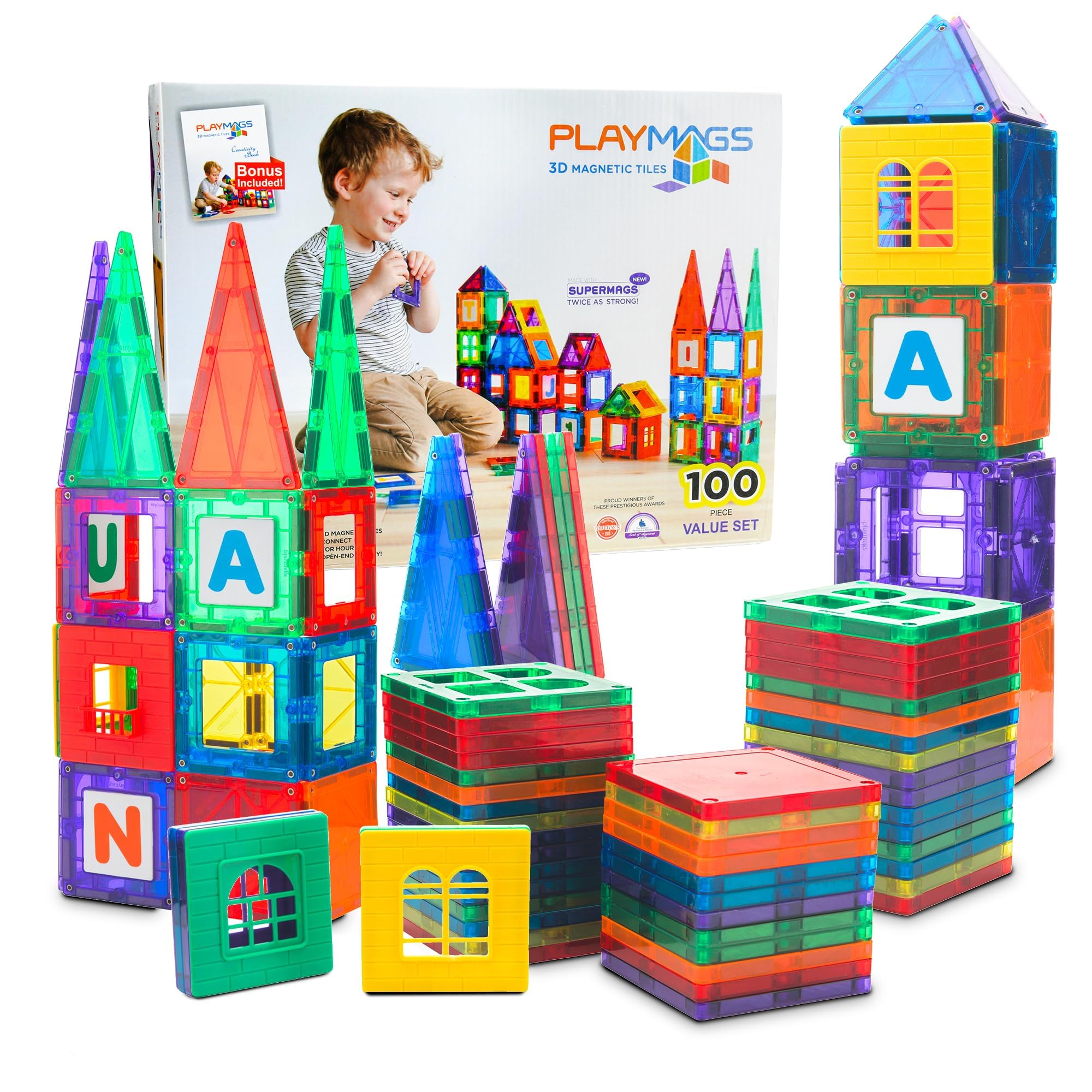 Playmags Clickins with letters and windows spark imaginative play and early literacy concepts.