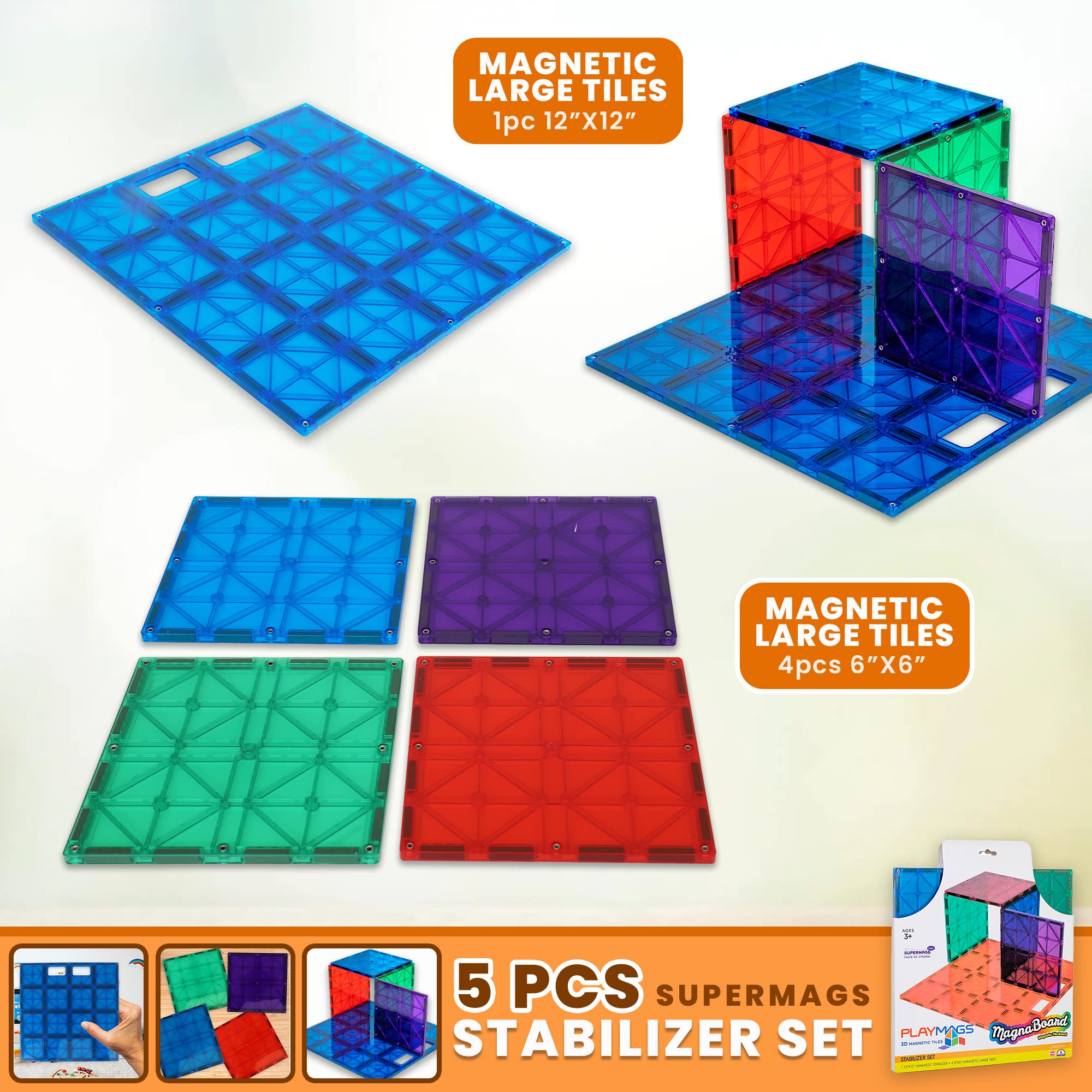 Playmags stabilizer 4x6x6 boards extend foundation for broader base.