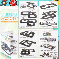 Playmags sticker sheets add customization and labeling to road designs.