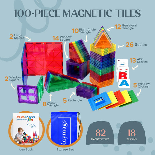 Playmags colorful translucent tiles inspire exploration and color recognition.