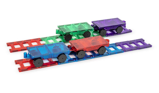 Playmags trains wheels show strong magnets for secure, smooth rolling.