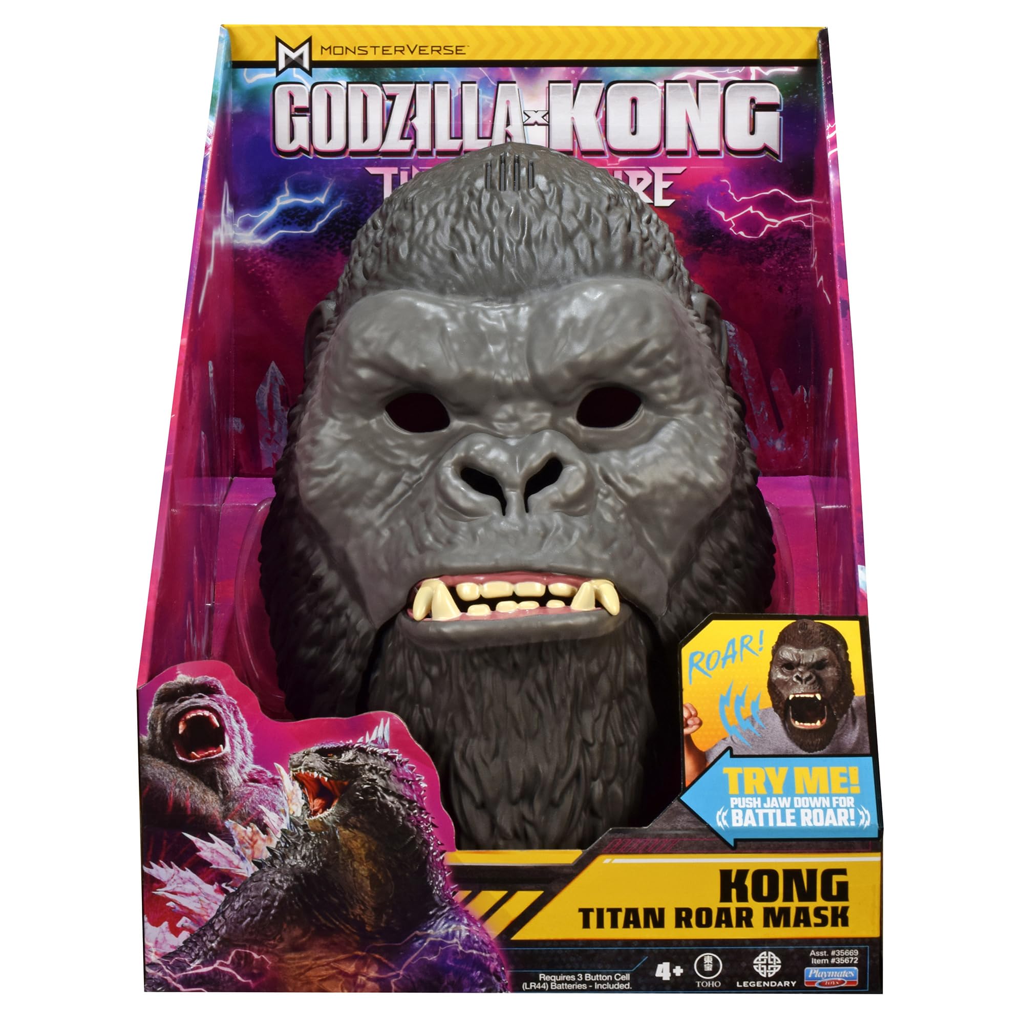 Godzilla x Kong Interactive Mask packaging highlights Hollow Earth-inspired artwork and bold colors.