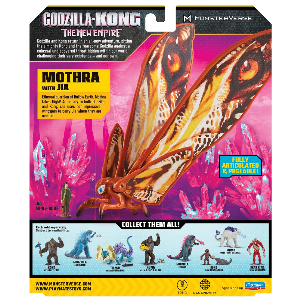 PlayMates Godzilla X Kong Monsterverse 6 inch Mothra with Jia display enhances shelf presence