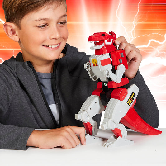 Tyrannosaurus Rex Megazord showing connectors for combinable action with other figures.