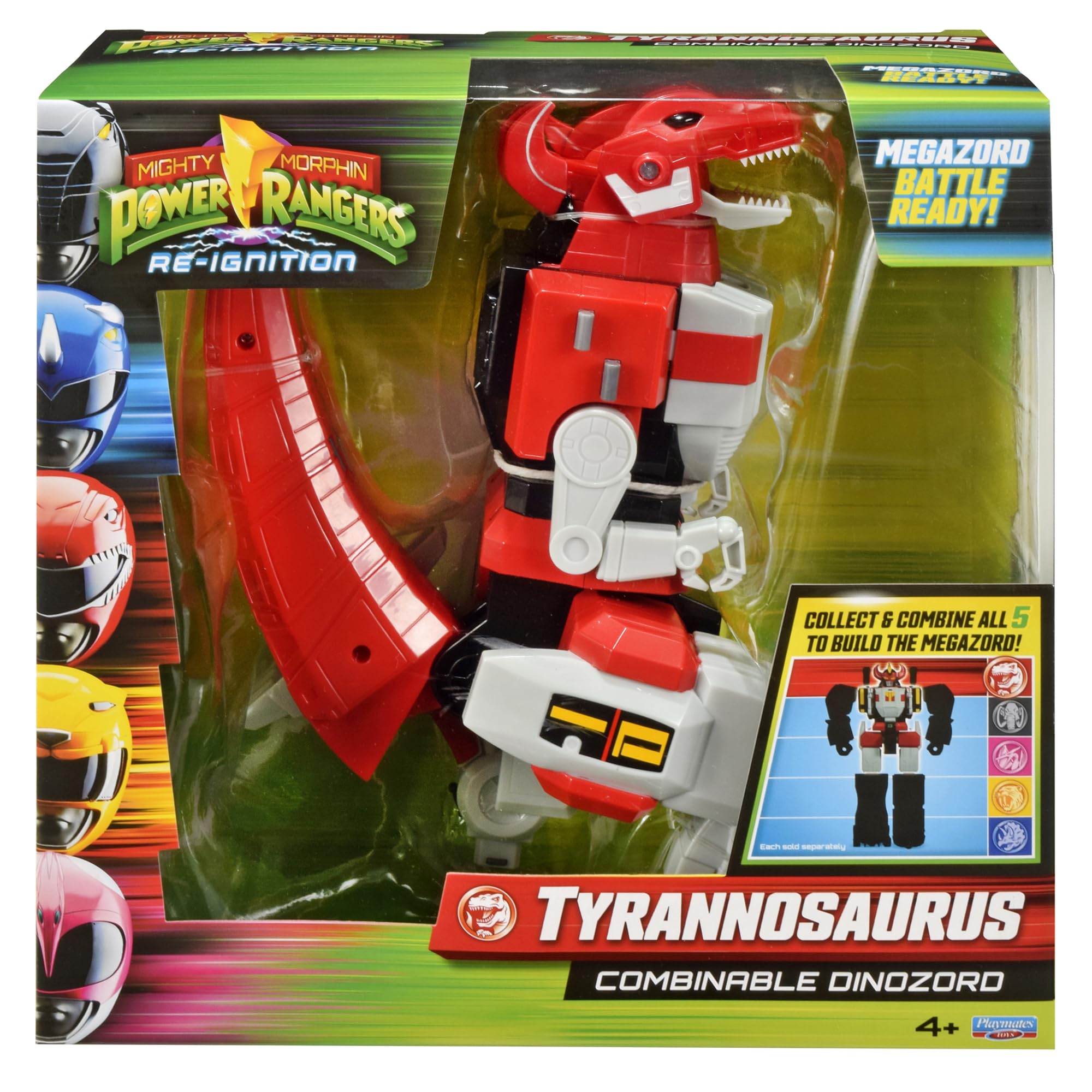 PlayMates Power Rangers Megazord Tyrannosaurus Rex in ready-to-battle pose for display and play.
