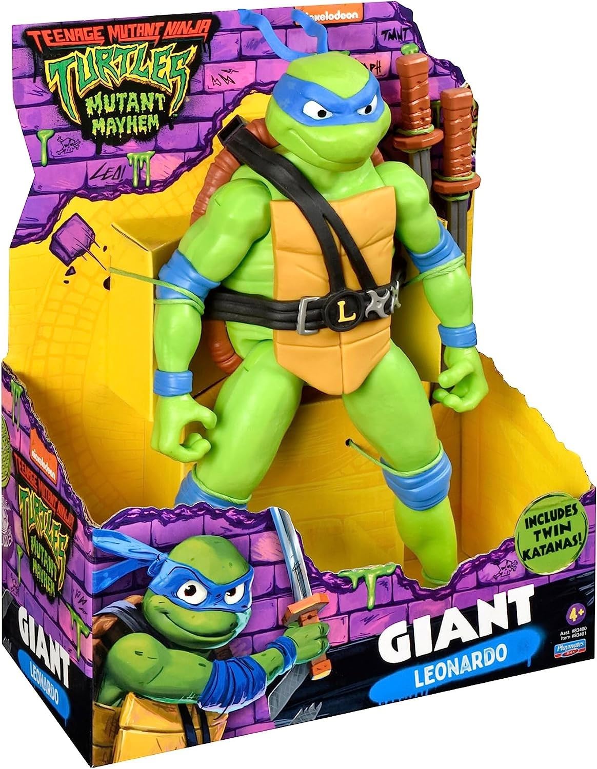 Playmates Toys TMNT Mutant Mayhem Leonardo 12-inch front view for display and collection.