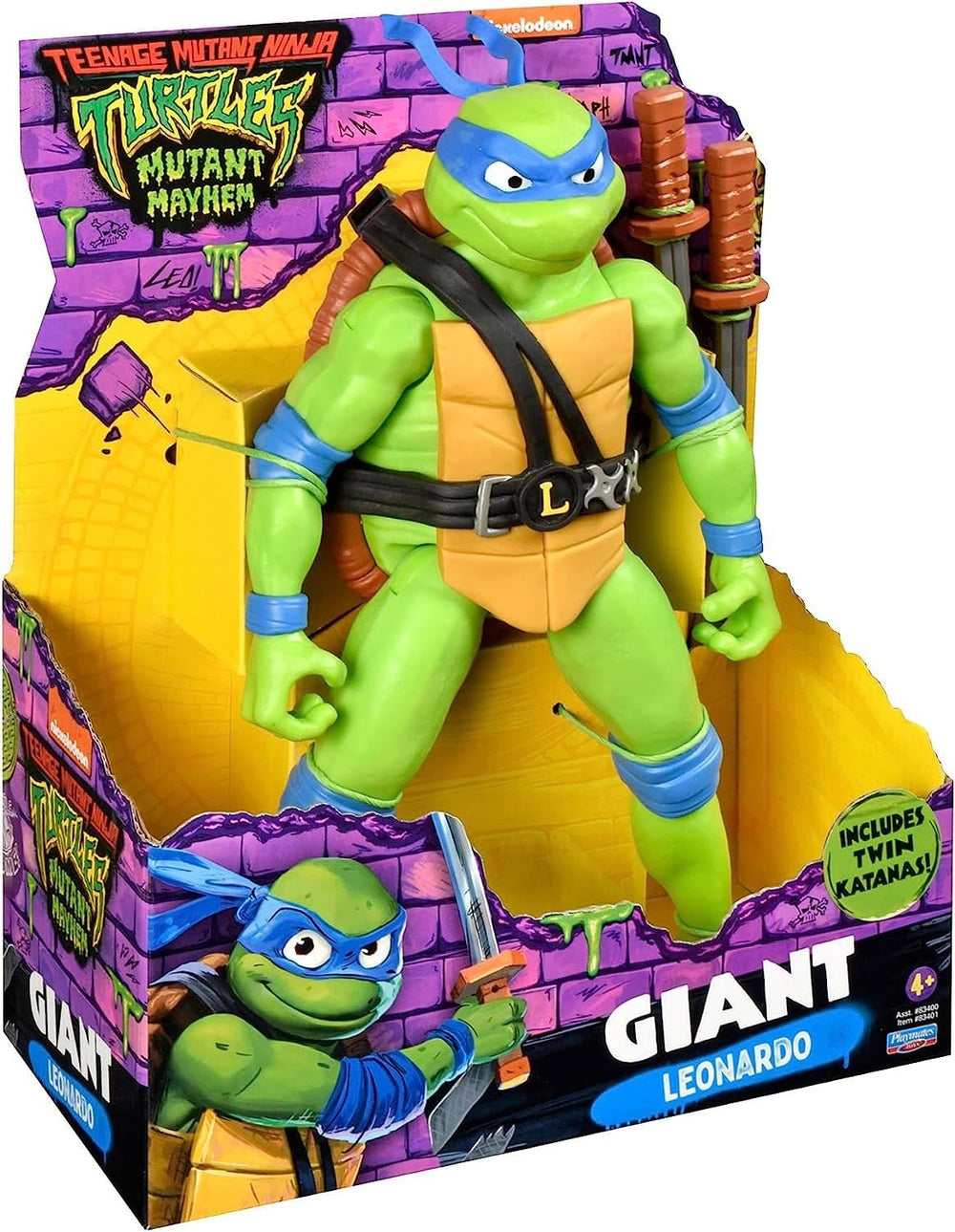 Playmates Toys TMNT Mutant Mayhem Leonardo 12-inch front view for display and collection.