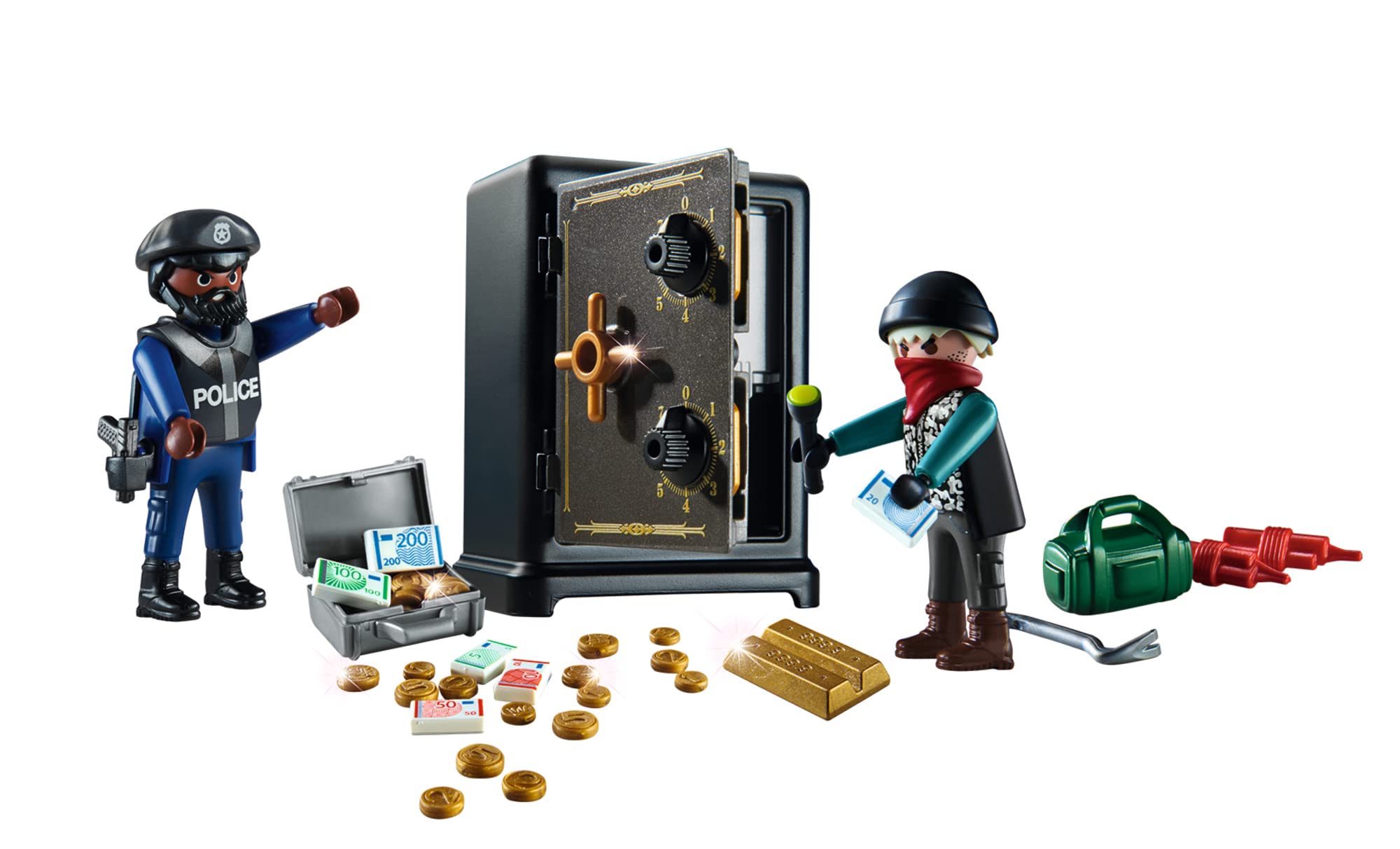 Playmobil Bank Robbery police officer ready to cuff culprits