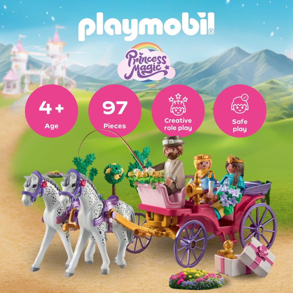 Playmobil Carriage Ride: prince and princess figures ready for storytelling journeys.