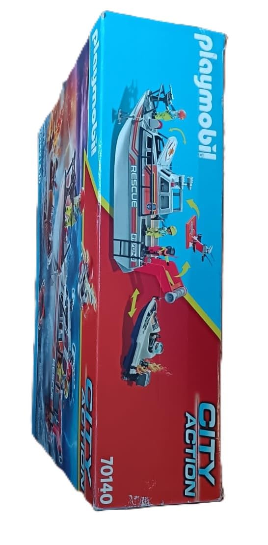 Playmobil Fire Rescue drone lowers life ring for rapid water rescue scenarios.