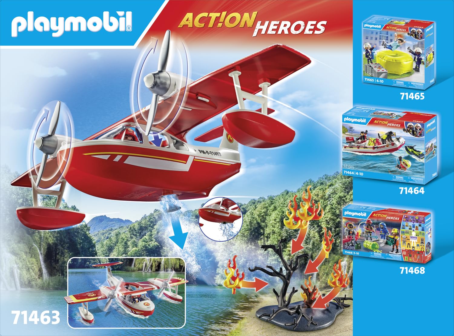 Two Playmobil figures ready for mission in the seaplane scene